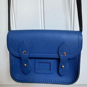 The Cambridge Satchel Company Blue Leather Mini Satchel. 6.5” by 5” by 2”